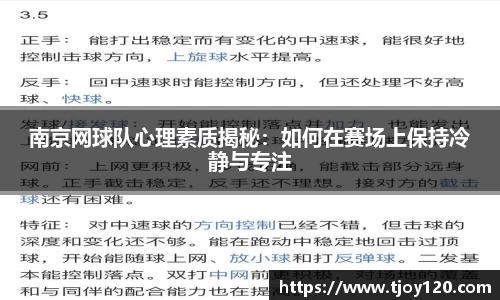 南京网球队心理素质揭秘：如何在赛场上保持冷静与专注